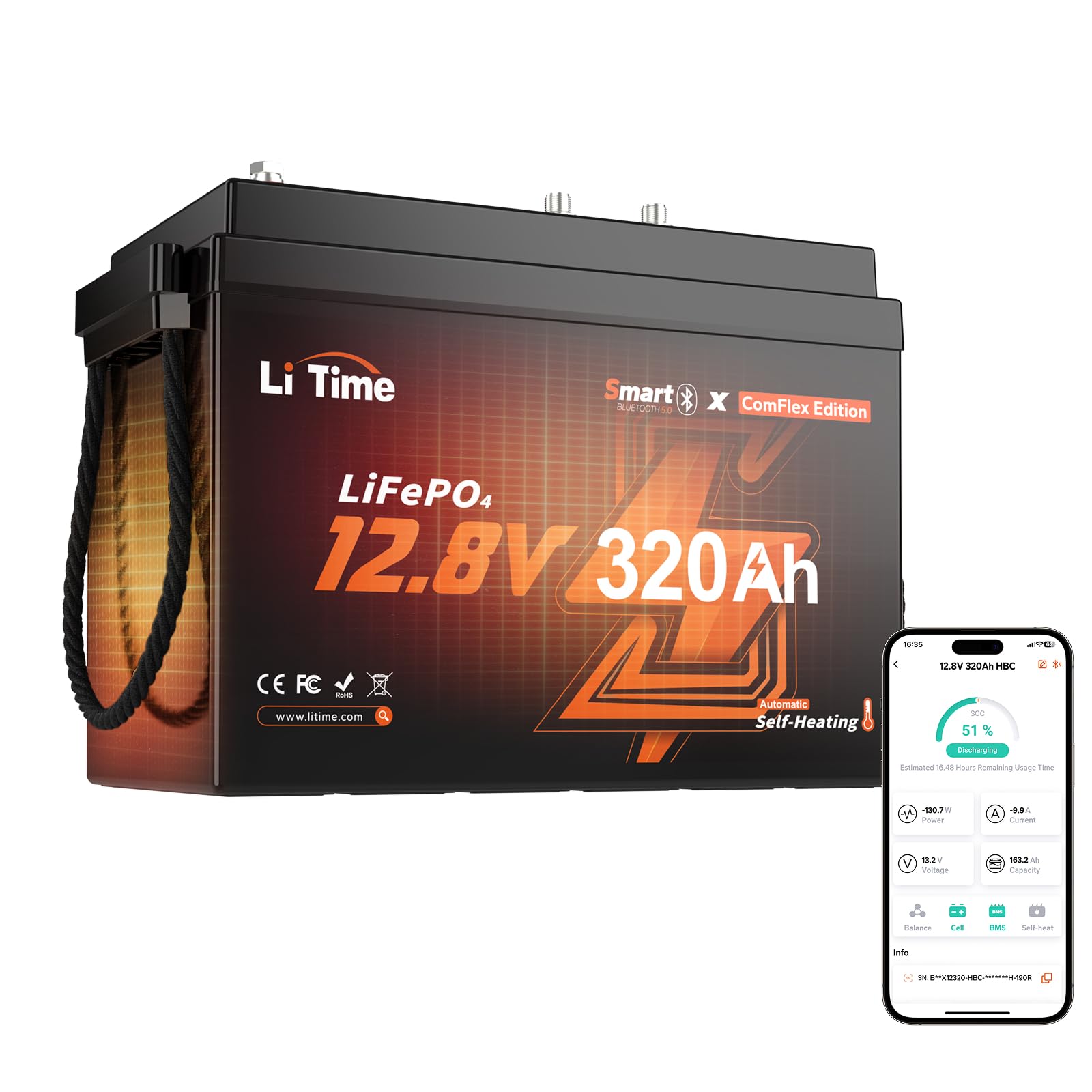 Litime 12V 320Ah CAN &amp; RS485 LiFePO4 Battery for Victron, RV-C, NMEA 2000
