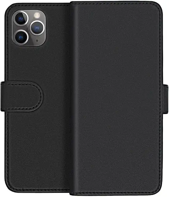 iPhone 11 Pro Max Wallet Case with Magnet - Black Vegan Leather Cover