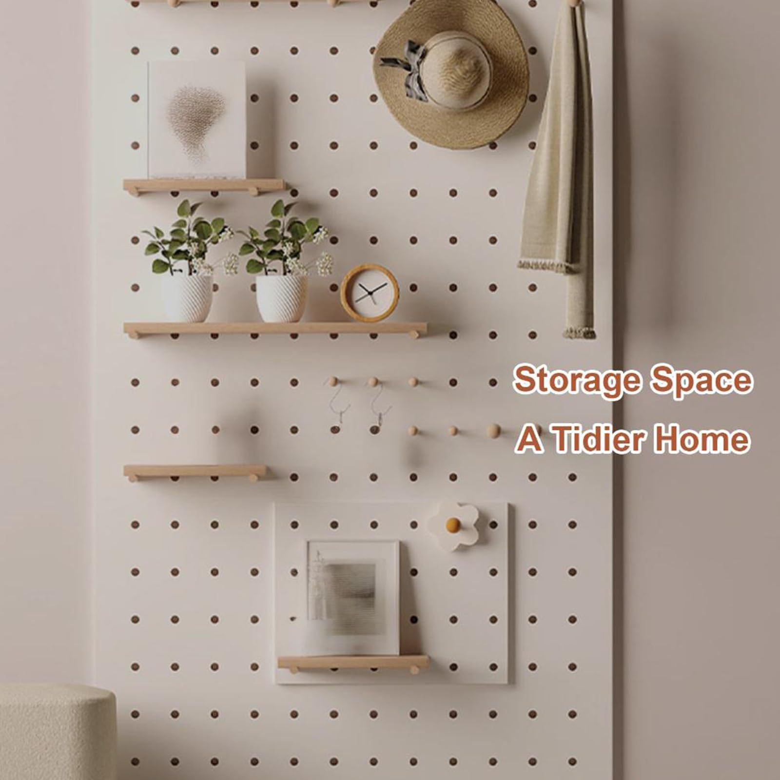 Wand-Organizer aus Holz für Stecktafel, Kombinationsset für Pegboard Zur Wandmontage, Diy-Aufbewahrungsregal Zum Aufhängen zu Hause und Im Büro(Yellow)