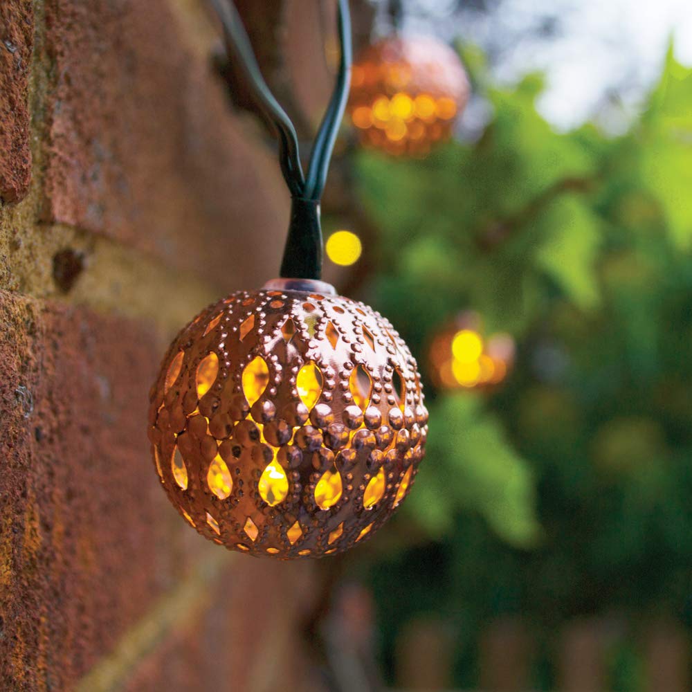SolarCentre, Warm White Elan Outdoor Solar Powered Copper Ball String Lanterns - 20 LEDs