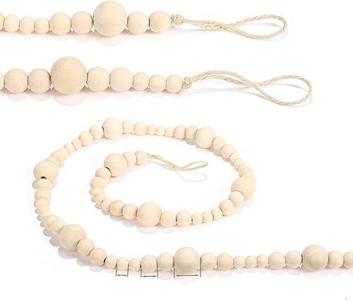 GWHOLE Guirnalda de cuentas de madera de Navidad, decoración de árbol de Navidad, adorno bohemio de Navidad para fiestas, casa de campo, decoración