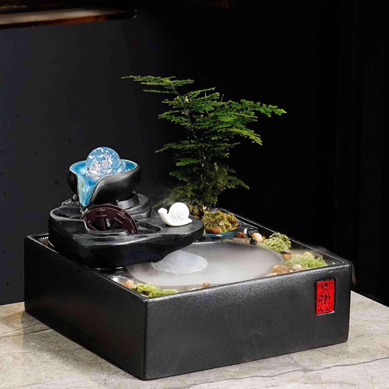 DFrywdgSEY tabletop fountain, with Mist LED Light and Waterwheel, for Indoor Home Decoration Table Desk Office and Patio(J)