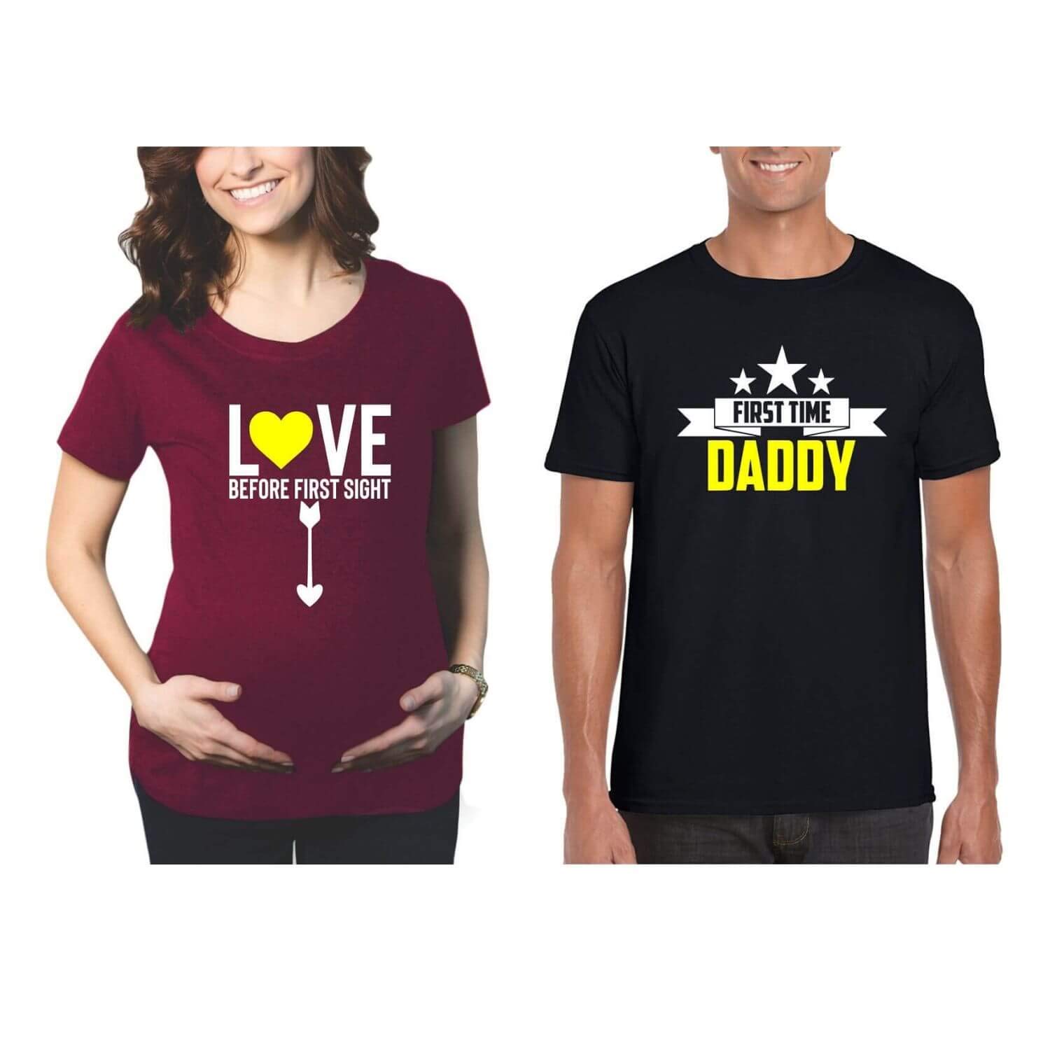 Maternity Couple T-Shirts Combo Pregnancy Announcement Mom Love Before First Sight First Time Daddy for Men Women Round Neck Half Sleeves-image-26