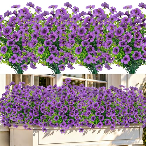 Der Rose 12 Bundles Artificial Flowers for Outdoors, UV Resistant Faux Outdoor Plants Purple Fake Outdoor Flowers for Porch Patio Garden Yard Exterieur Decor image 2