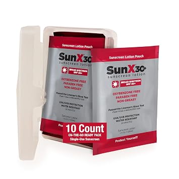 CoreTex Sun X 30+ SPF Broad Spectrum Sunscreen Packets w/Carrying Case - Pack of 10 Paraben, Oxybenzone, Octinoxate, Oil Free Sunscreen - No White Cast and Water Resistant up to 80 Minutes