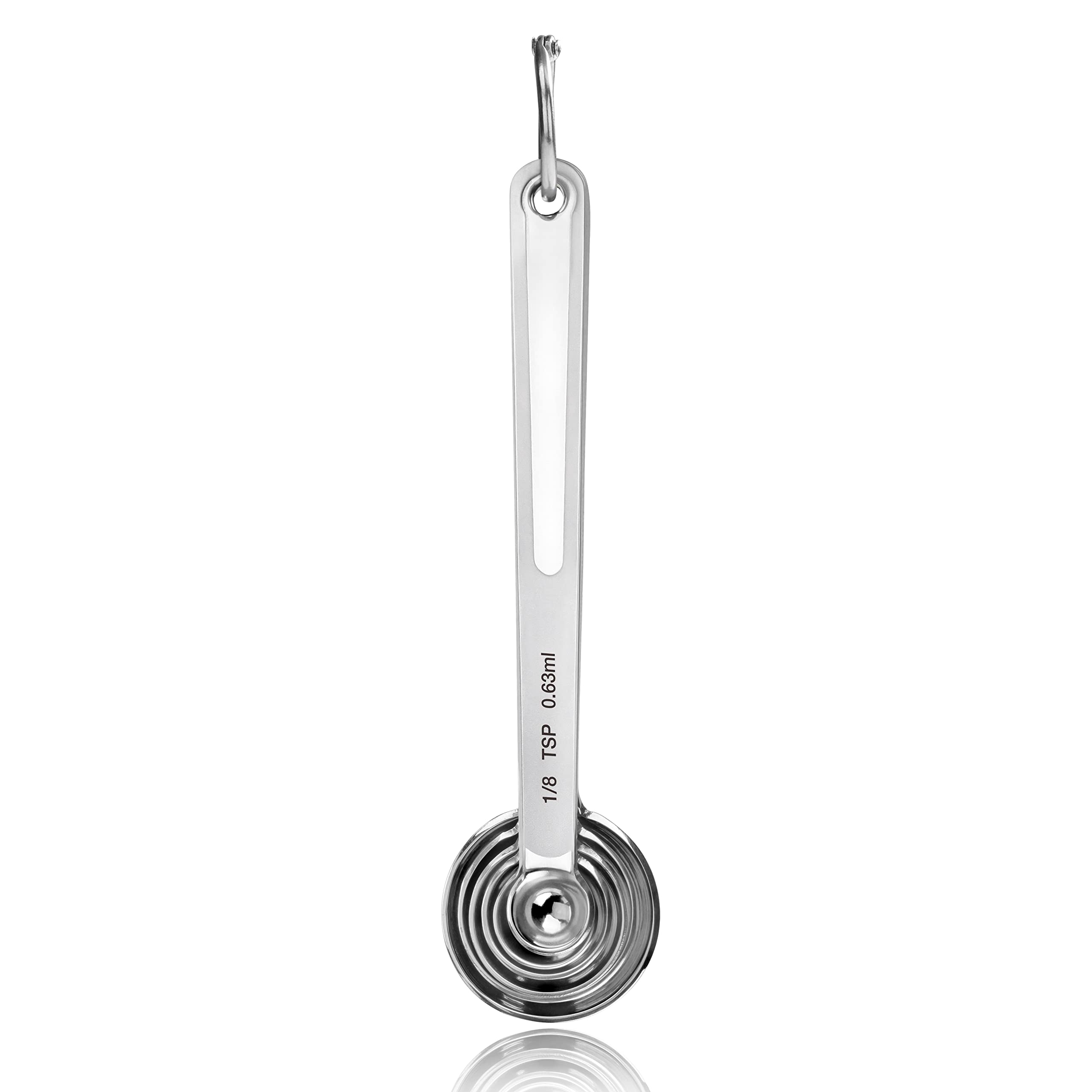 New Star Foodservice 43112 Edelstahl Messlöffel, 6er Set, Rund Metall Messlöffel Set mit Ringhaken zum Backen, Kochen, Gewürze, Nasse und Trockene Zutaten, Silber