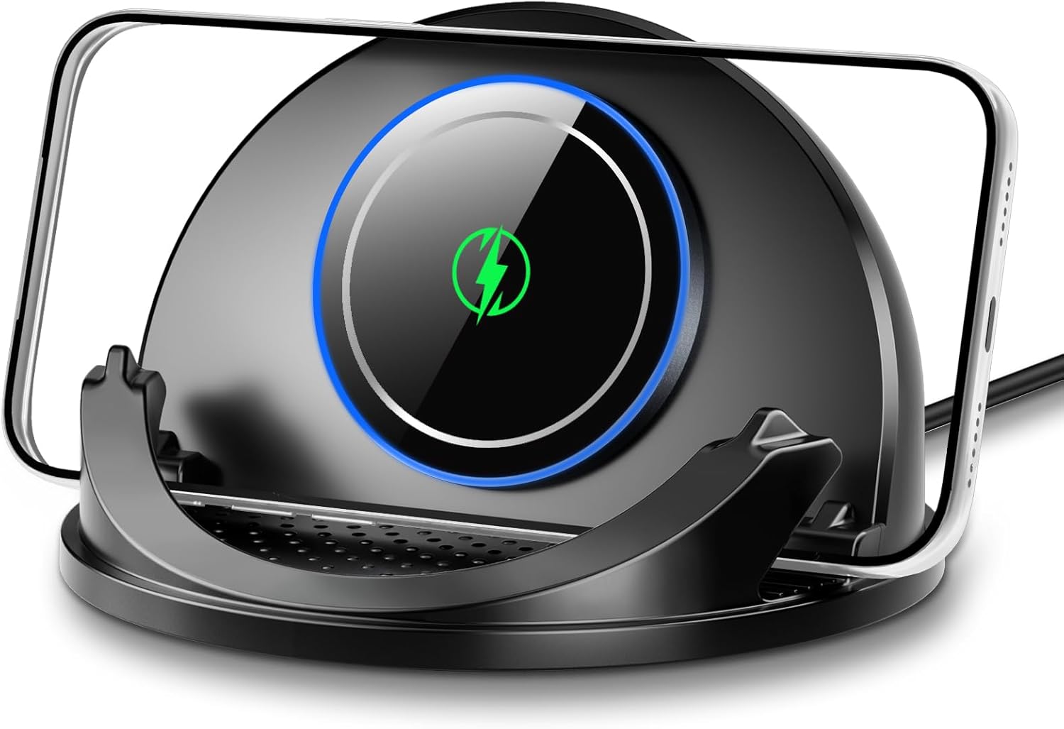 Beeasy Silicone Wireless Car Charger, 15W Qi Fast Inductive Charging Station, [2025 Built-in Fan], Mobile Car Dashboard Holder for iPhone Samsung Smartphone