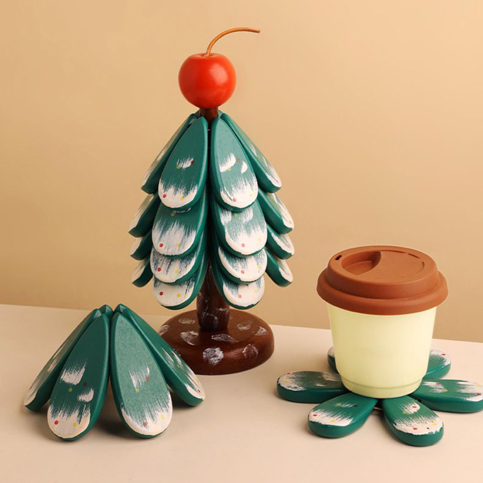 Drewniane podstawki pod drzewo, wszechstronny uchwyt na napoje, 23 cm x 9,06, zestaw 4 stojaków w kształcie drzewa, na patelnie do gorących garnków, świąteczne podkładki pod talerze, świąteczny