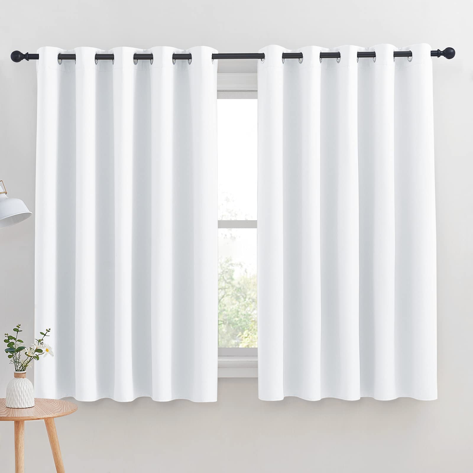 NICETOWN Window Draperies Curtains Panels, Window Treatment Curtains, Grommet Top Small Drapes for Bedroom (2 Panels, 70 by 63, White)