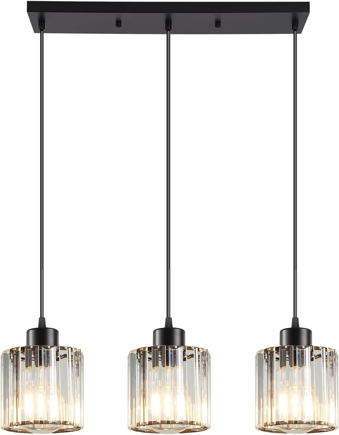 4 Light Pendant Lighting for Kitchen Island, Black Hanging Light Fixture for Ceiling, Farmhouse Dining Room Lights for Bedroom, Hallway, Modern Glass Chandelier, E26 Base, Bulbs Not Included