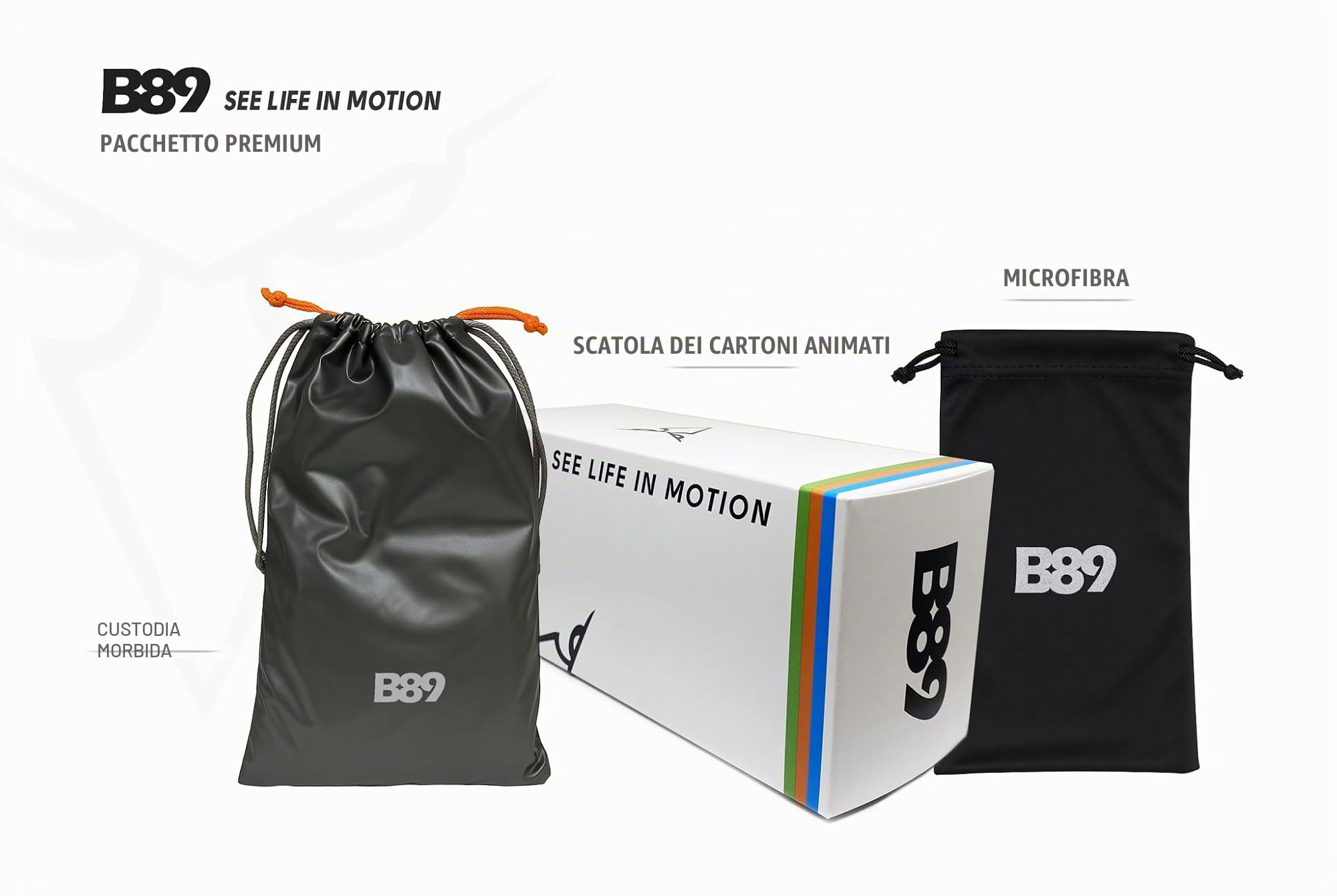 B89 Occhiali da Sole Sportivi Uomo e Donna in TR90 - Lente Ampia Antiappannante Ciclismo Fashion Running etc Nasello Regolabile mod. BO