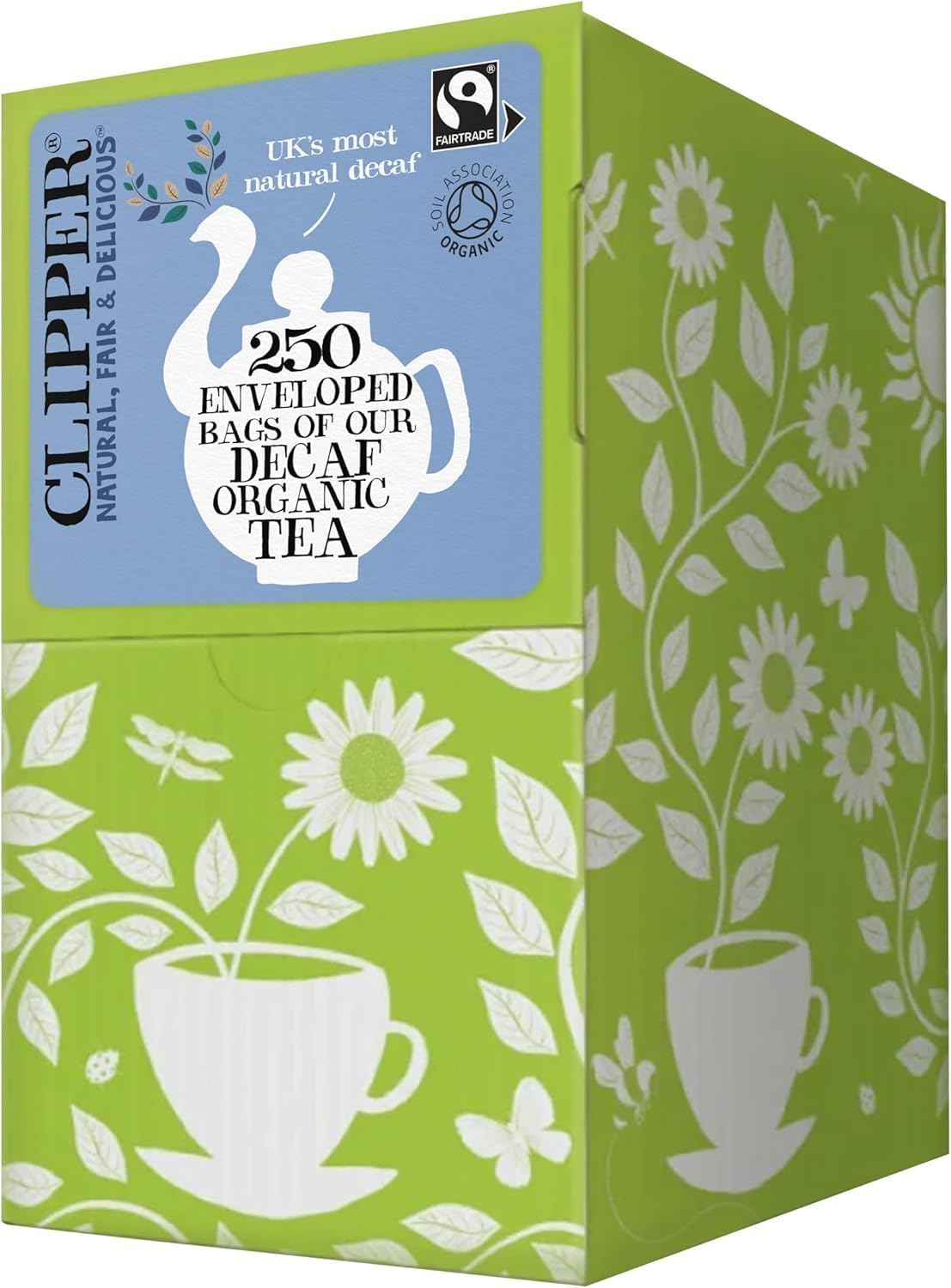 Clipper Organic Everyday Decaf Tea Bags | Natural, Unbleached, Plant-Based Biodegradable & Non GM Black Tea Bags | Eco Conscious & Fair Trade Tea | Individually Wrapped with String & Tag (250 Teabags)