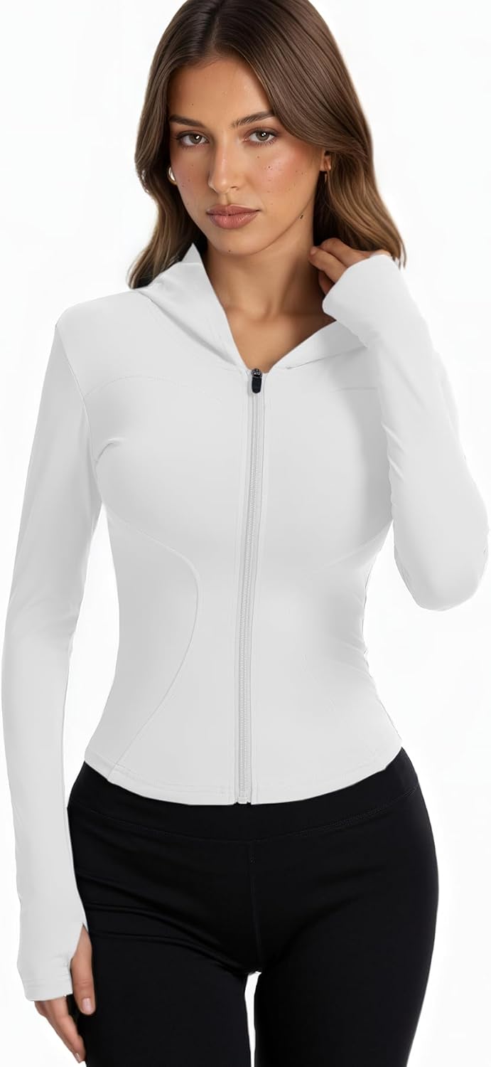 Women Bbl Jackets with Hood Compression Workout Tops Lined or Unlined Lightweight Yoga Gym Jacket with Thumb Hole - Image 4