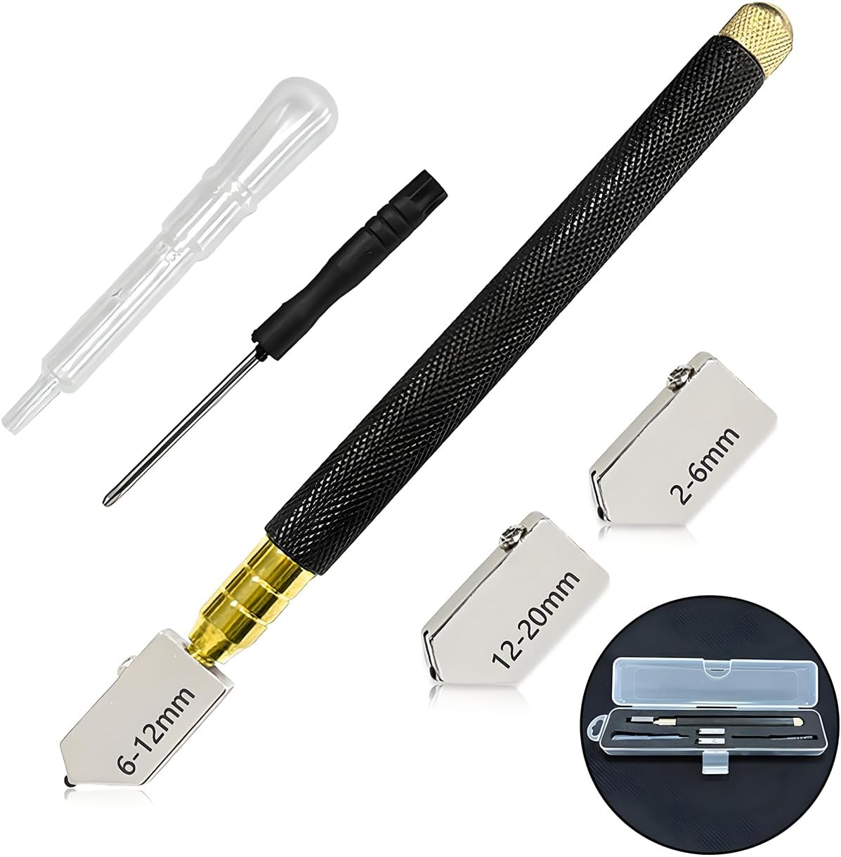Glass Cutter Set 2mm-20mm Glass Cutting Tool Cutter Heads Screwdriver Oil Dropper for Glass Tiles Mirror