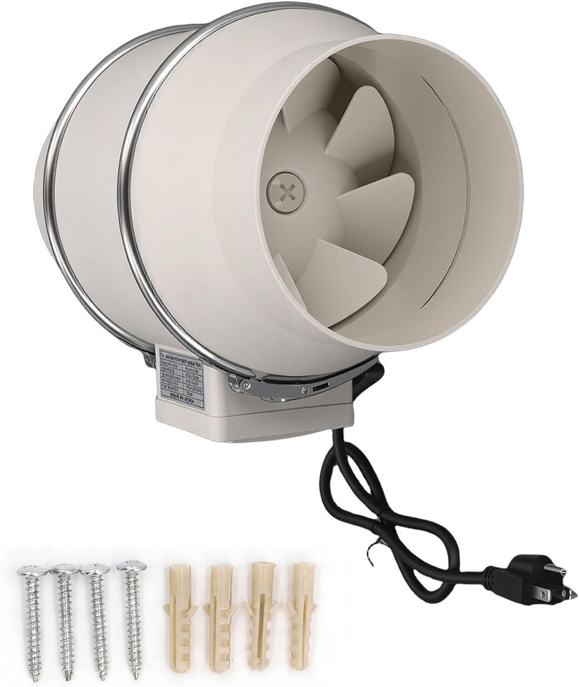 Pipeline Booster Fan 6 Inch Inline Duct Vent Efficient Air Circulator with Copper Wire Motor for Grow Tent Kitchen Bathroom (US Plug)