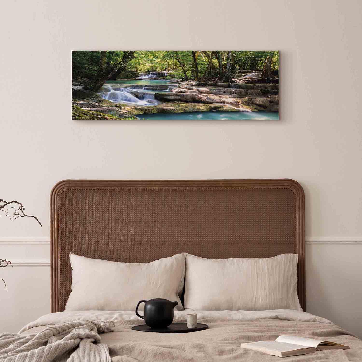 murando - Quadro Cascata Paesaggio 150x50 cm 1 Pezzo Stampa su Tela Strutturata XXL Quadri Moderni Murale Arte Moderno Grafica Decorazioni da Parete Pittura Immagini Decori Natura c-B-0258-b-a