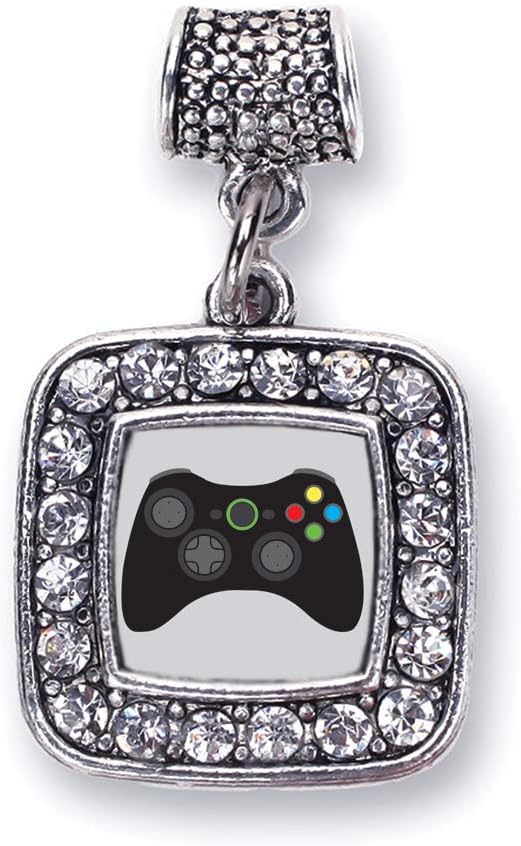 Inspired Silver - Silver Square Charm for Bracelet with Cubic Zirconia Jewelry