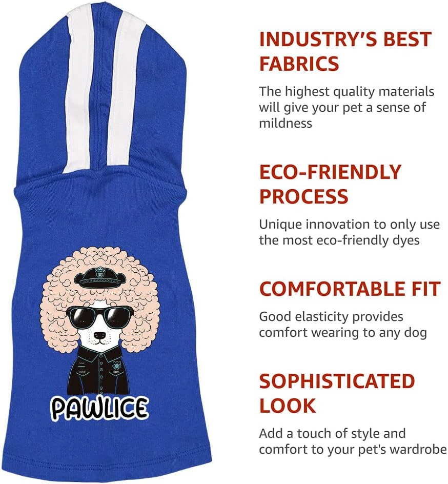 Pawlice Dog Shirt with Hoodie - Unique Design Dog Hoodie - Themed Dog Clothing - Gray White, 2XL