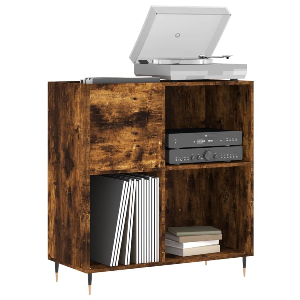 Armadio per dischi in rovere affumicato, 84,5 x 38 x 89 cm, grande armadietto per dischi in legno e ferro, stabile scaffale in vinile con gambe in metallo, per collezione LP e giradischi