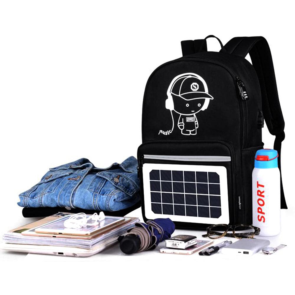 Zaino Antifurto Uomo Zaino Porta PC 14 Pollici, Zaino Solare con pannello solare integrato da 4W, Zaino per Escursionismo con Funzione di Ricarica Solare Rimovibile