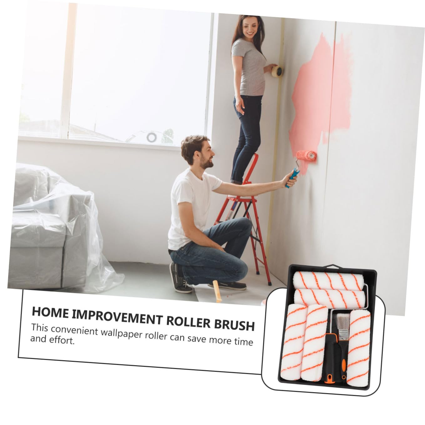 Set di 8 rulli da pittura con pennelli e accessori per aree ampie e strette - t per pittura murale e progetti fai da te