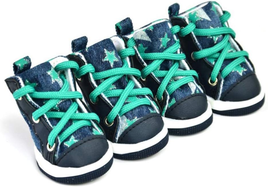 4pcs Winter Outdoor Warm Pet Dog Denim Shoes Puppy Canvas Shoes Small Dogs Sport Casual Anti-Slip Boots Dog Socks Pet Product (Size : 4)