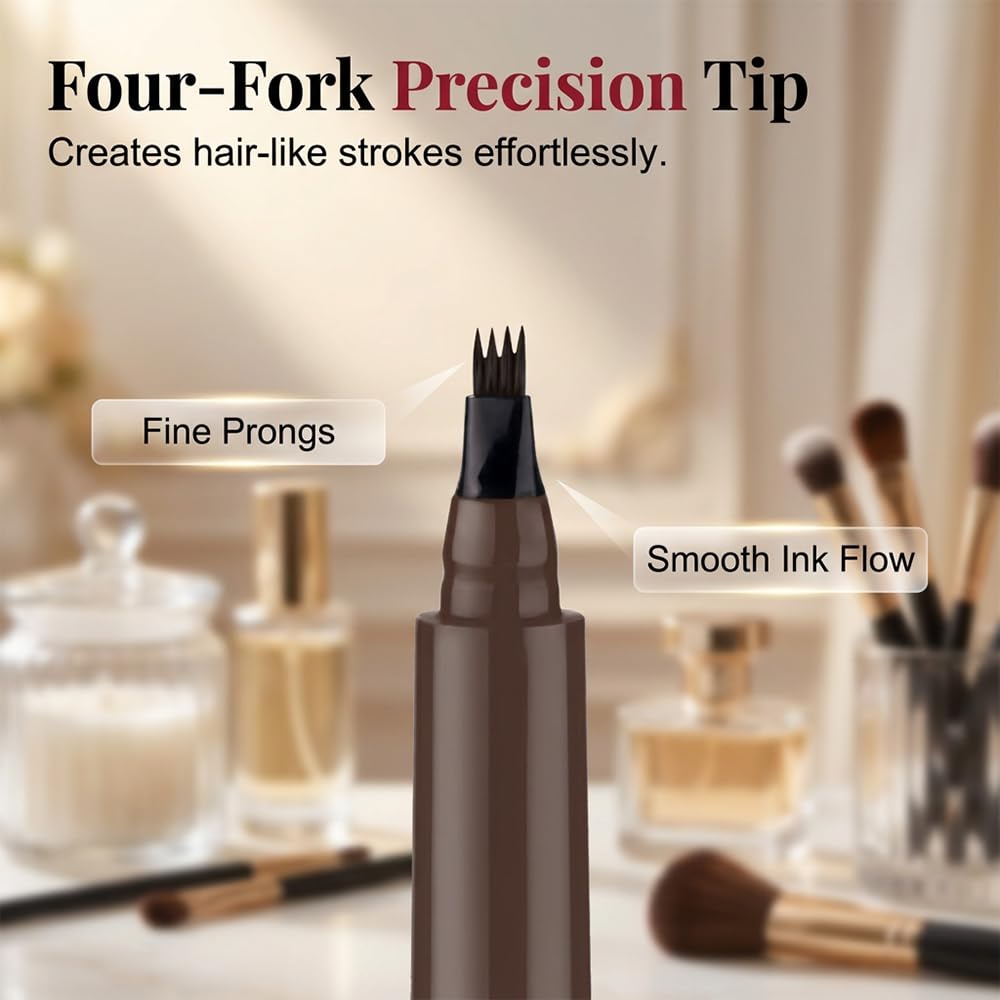 Microblading Eyebrow Pencil, 4 Tip Eyebrow Pen with Spoolie Brush, Waterproof Long Lasting Brow Pencil, Natural Hair-Like Strokes Eyebrow Contouring Pen for Precise Brow Shaping (03#)