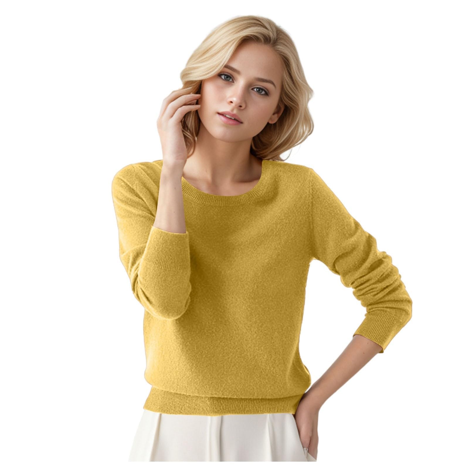 Cashmere Sweaters for Women Fall Winter Fashion Crew Neck Long Sleeve Pullover Tops Cozy Lightweight Warm Wool Sweater