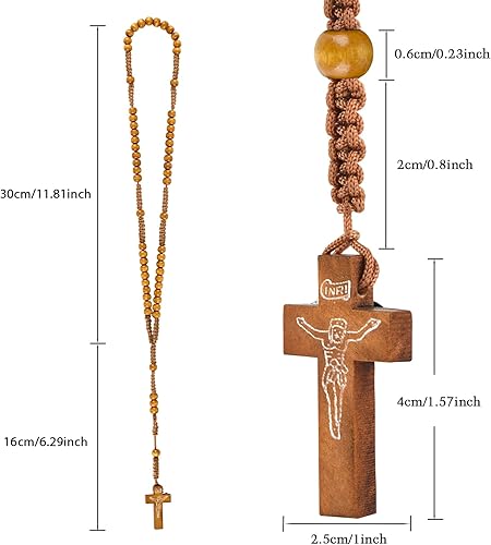 Miniatura 2 de SHAOQINLIN Rosario de madera hecho a mano, 12 piezas, rosarios católicos hechos a mano, 4 colores, rosario de madera, collar de cuentas de rosario