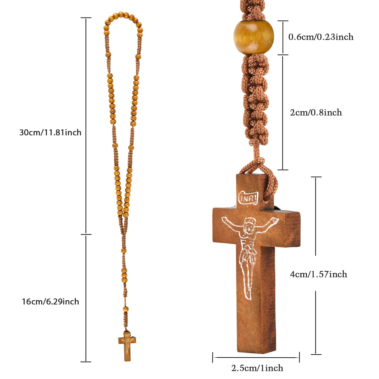 SHAOQINLIN 12 Pcs Wooden Beads Rosary Handmade Rosaries 4 Color Wood Rosary Beads Christ Jesus Imprint Cross Religious Accessories Christian Prayer Gift