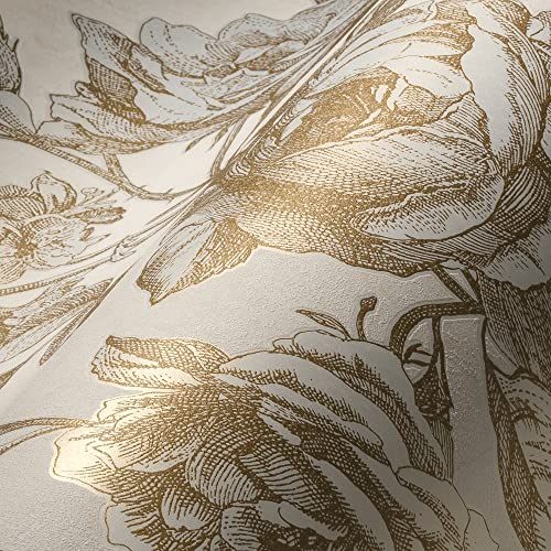 Livingwalls My Home My Spa 387003 Papier peint intissé Motif fleurs dorées et beiges 10,05 x 0,53 m Fabriqué en Allemagne