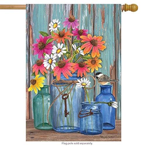 Farm Fresh Flowers Spring House Flag Mason Jars 28" X 40" Briarwood Lane #TOP2