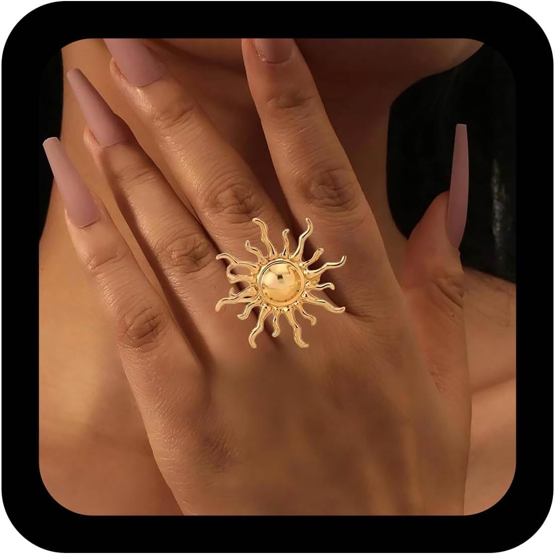 – Punk Celestial Sun Ring Gold Sun Finger Ring Adjustable Sunburst Rings Sunshine Statement Rings Large Sunburst Jewelry for Women