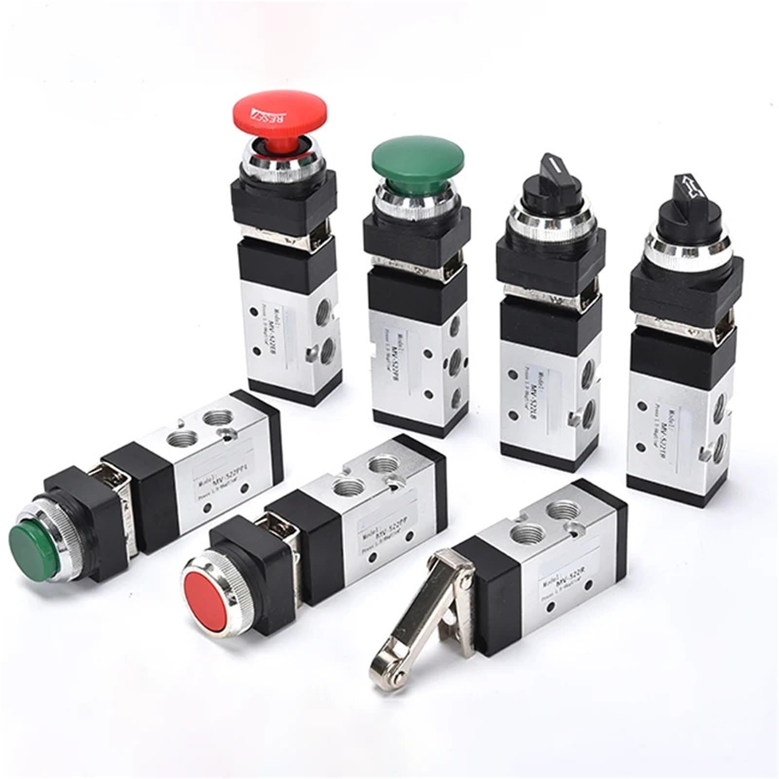 Válvula mecánica neumática de 5 vías y pulsador momentáneo manual MV522EB