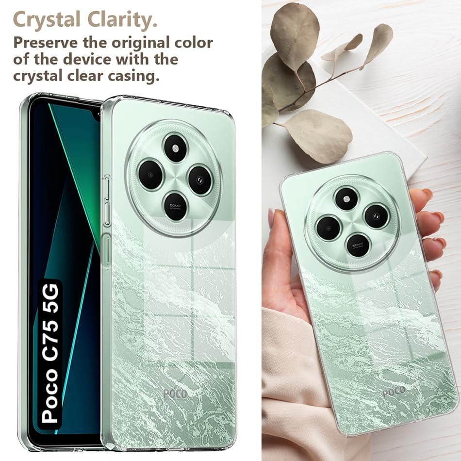 Image of Fashionury Crystal Clear Case for Poco C75 5G | Yellowing Resistance | Transparent TPU Silicone | Raised Camera Lips | Slim Transparent Cover