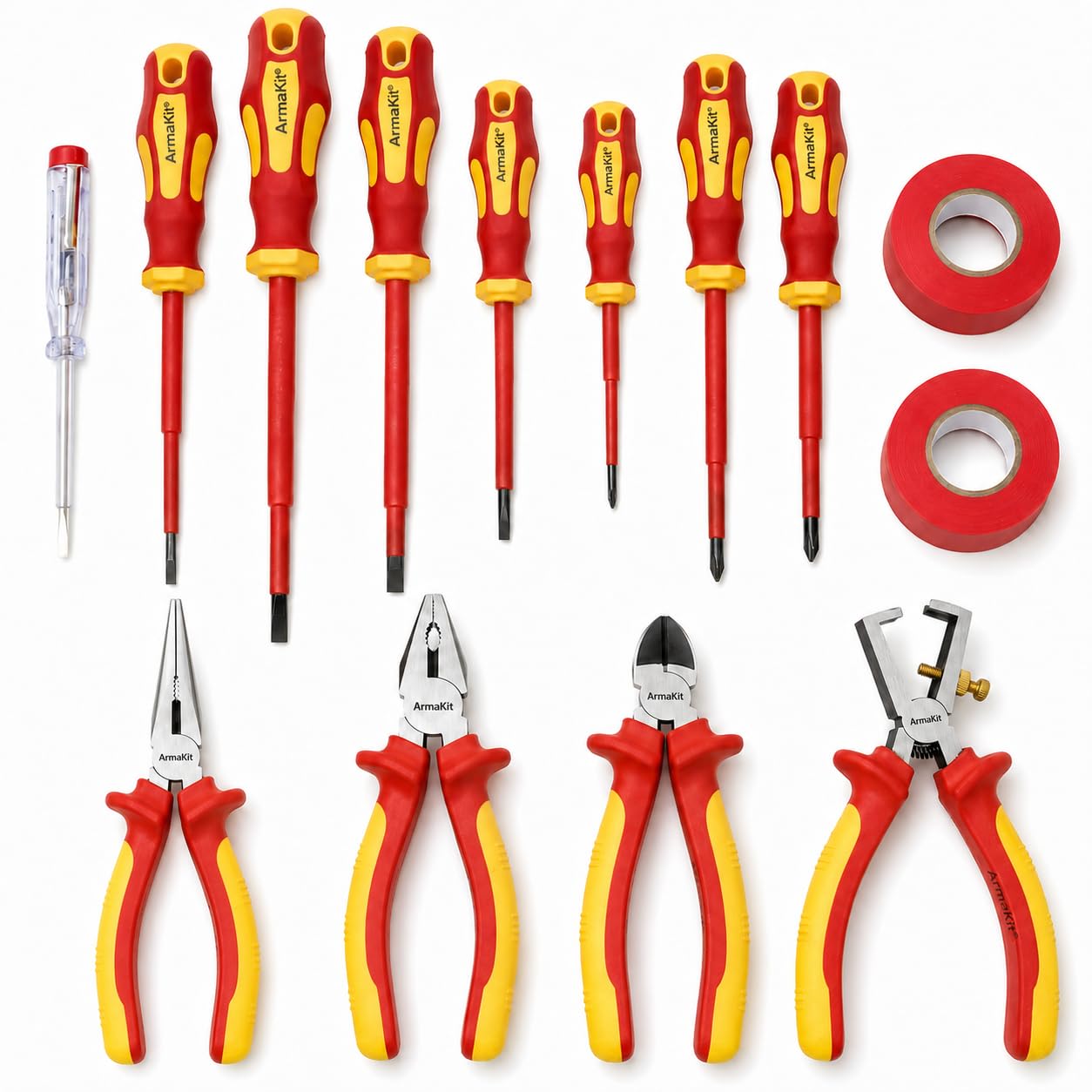ArmaKit VDE - Set di attrezzi combinati, 14 pezzi, kit di attrezzi isolati, testato e certificato secondo IEC60900 1000 V (AKVDE-14t)