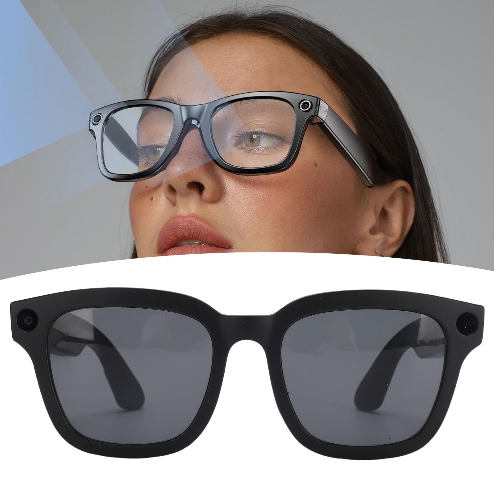 XUMIUZIY Lunettes Intelligentes AI avec Caméra 1080P, Lunettes Intelligentes Bluetooth 5.3, Prise D'enregistrement Vidéo, Reconnaissance d'image, Traduction en 25 Langues, pour Voyages,