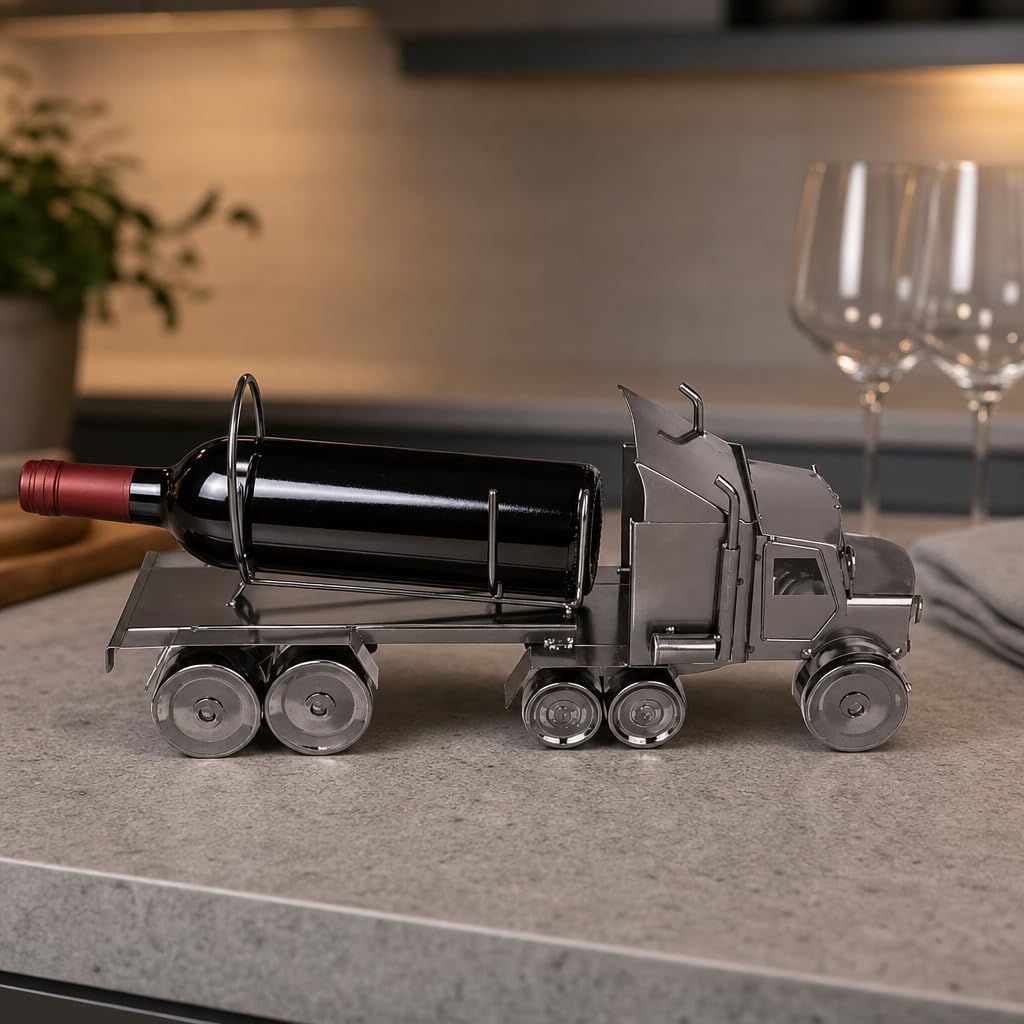 MIJOMA Porte-Bouteille en métal Camion, Porte-Bouteille de vin en Forme de Camion, Souvenir pour camionneurs, Décoration de Cuisine, 43x19 cm