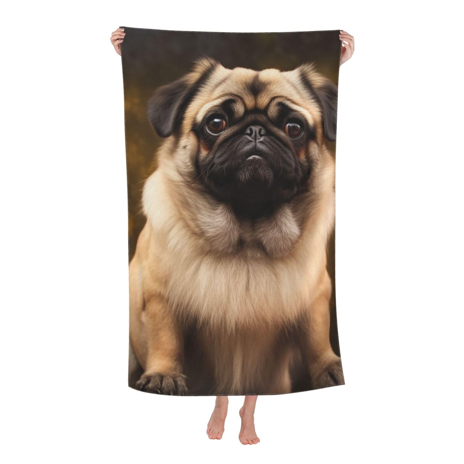 FodPand Pug Dog Beach Towel Oversized 52 x 32 in Sand Free Pool Swim Towels for Adult Travel Blanket Lightweight Quick Dry Absorbent Bath Towels Cruise Vacation Accessories