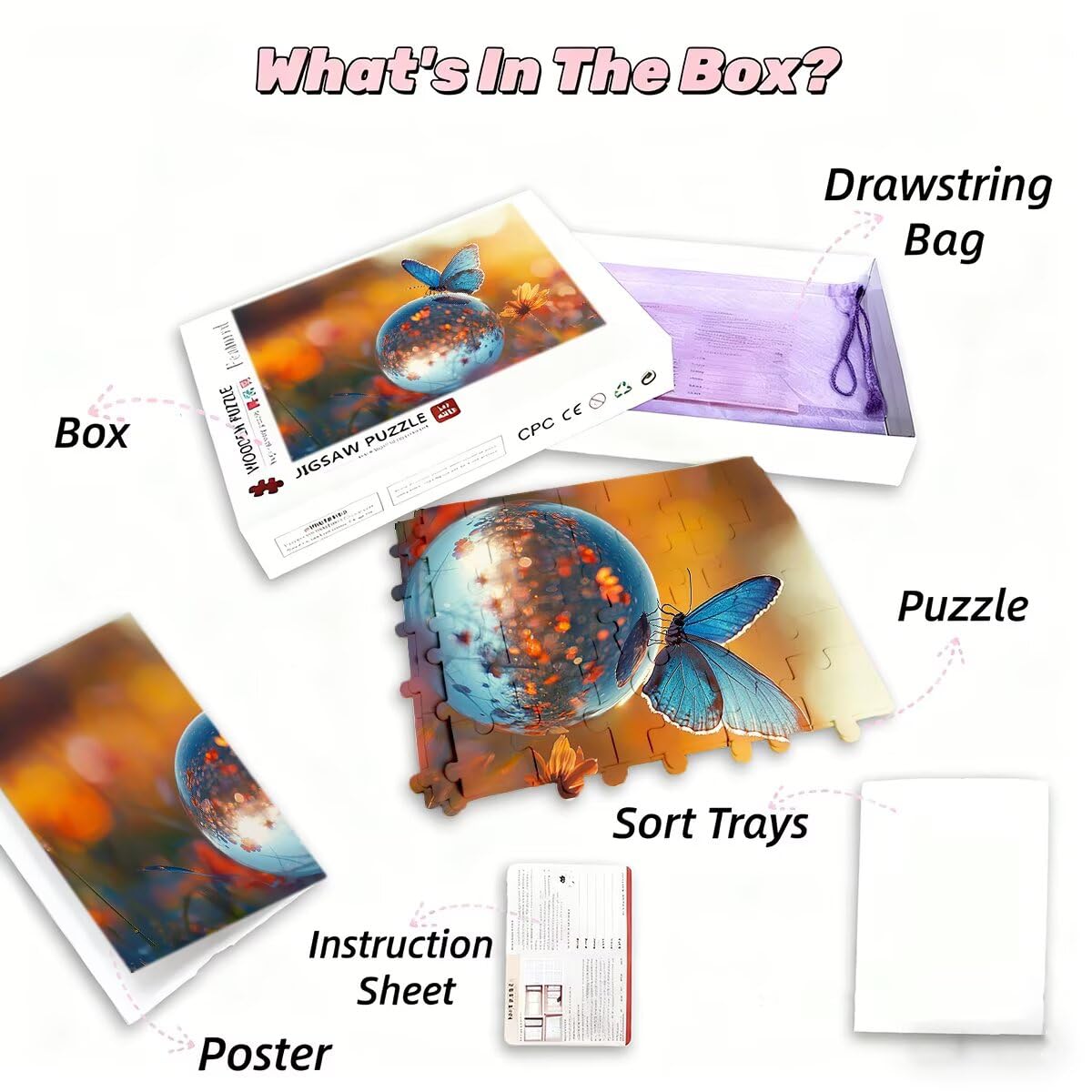 Puzzle dla dorosłych, 1000 puzzli motylkowych, 1000 sztuk, dla dorosłych, drewniane kwiaty, klasyczna, edukacyjna, wymagająca gra dla całej rodziny, dekompresja, prezenty dekoracyjne, 75 x 50 cm, G-65