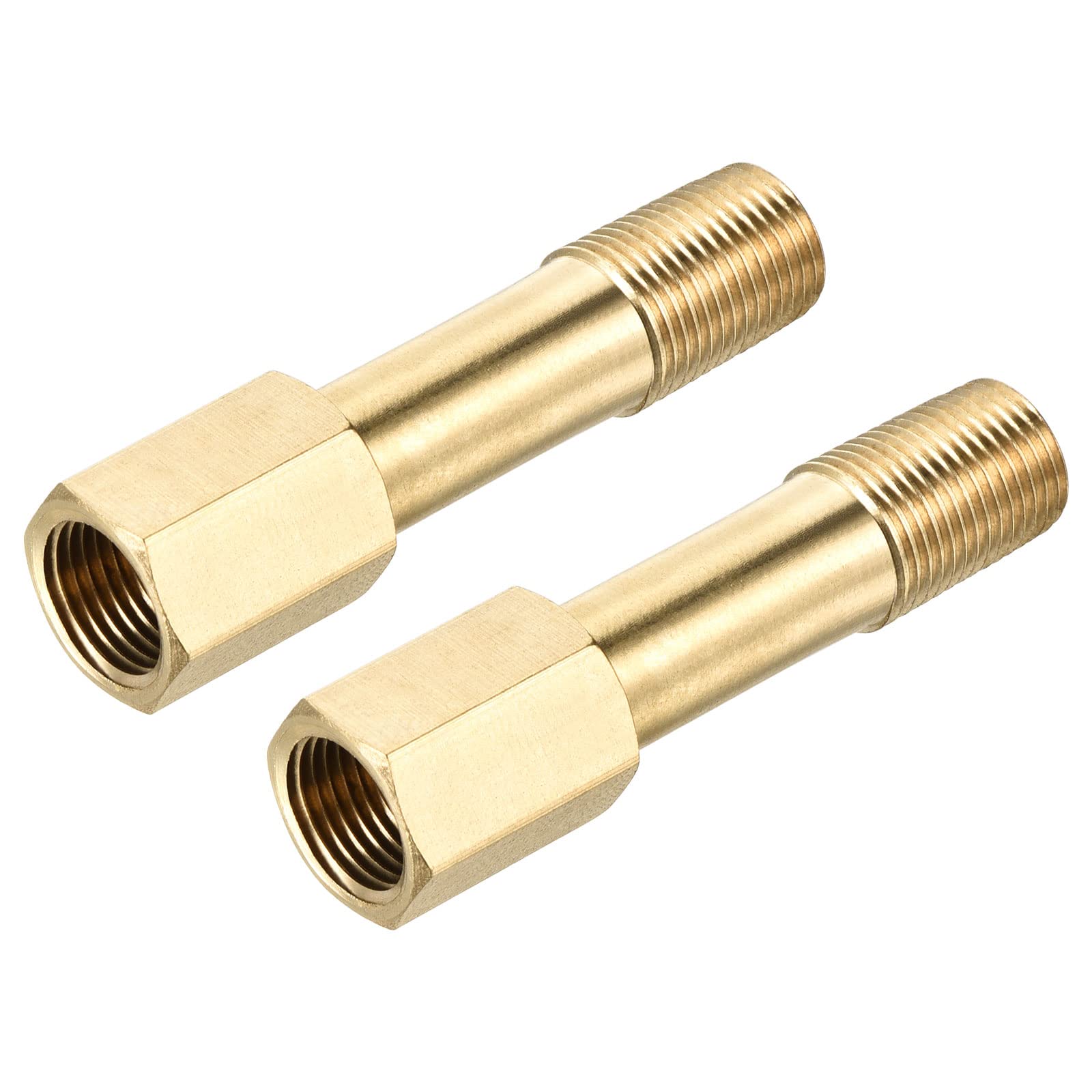 MECCANIXITY Brass Pipe Fitting G1/8 Female to G1/8 Male Thread Adapter 50mm Length Extension Connector Hex Pipe Coupling 2 Pack