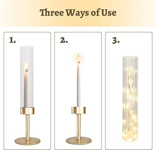 Miniatura 6 de Portavelas de cristal dorado de huracán portavelas de vidrio alto Cadhodenm para boda, juego de 6 portavelas cónicos de latón, portavelas moderno