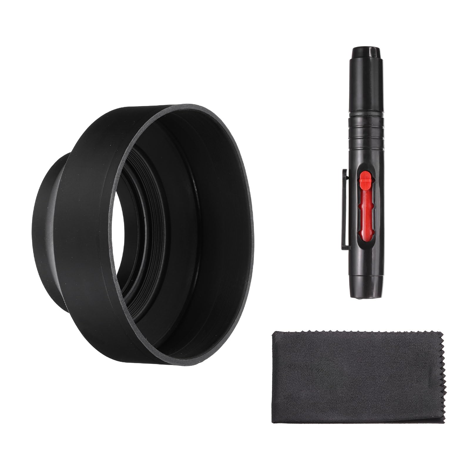 PATIKIL 62mm Paraluce In Gomma Per Obiettivo Fotocamera, Ripiegabile In 3 Step Nero Scudo Universale Contro Luce Solare Con Panno In fibre Per Pulizia E Penna Per Pulizia