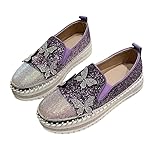 Women's Rhinestone Slip On Sneakers Casual Comfort Platform Walking Dress Shoes Butterflies Glitter Bling Loafers
