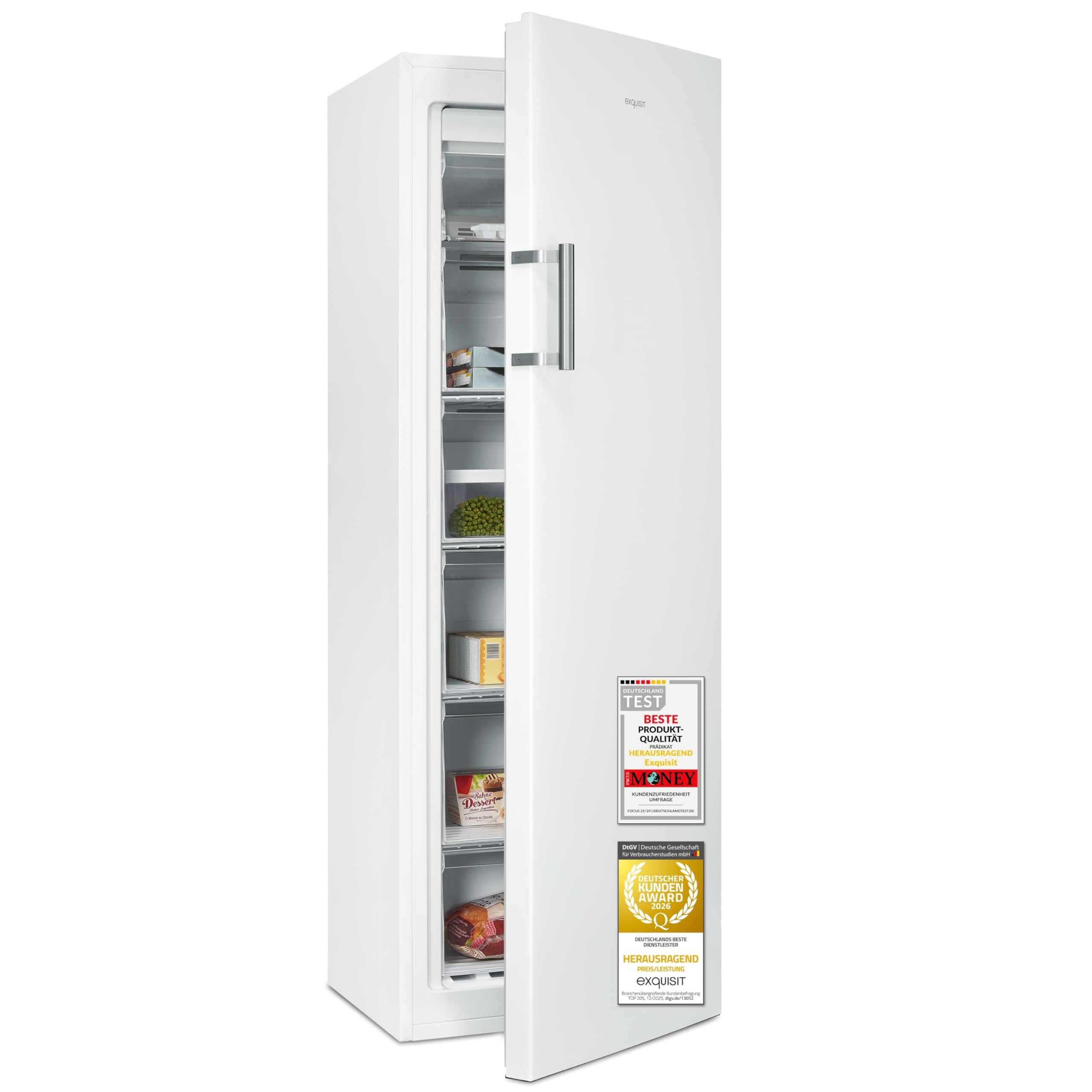 Exquisit Gefrierschrank | 194 l Nutzinhalt, Energieklasse D, 175 kWh/Jahr, 38 dB, No Frost, Schnellgefrieren, digitale Temperaturanzeige, Türanschlag wechselbar | GS5271-NF-H-010D weiss