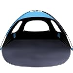 WhiteFang Beach Tent Anti-UV Portable Sun Shade Shelter for 3 Person with Blackout Shelter, Extendable Floor with 3 Ventilating Mesh Windows Plus Carrying Bag, Stakes and Guy Lines (Blue)