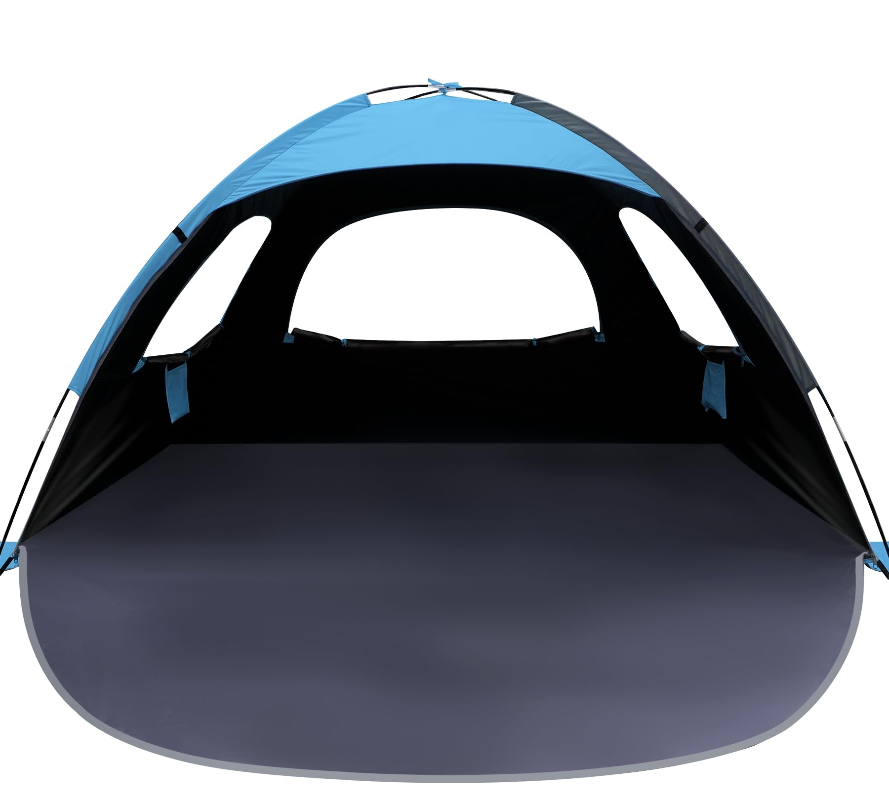 WhiteFang Tente de Plage Anti-UV Portable pour 3 Personnes, Sol Extensible avec 3 fenêtres en Maille ventilée, Sac de Transport, piquets et haubans