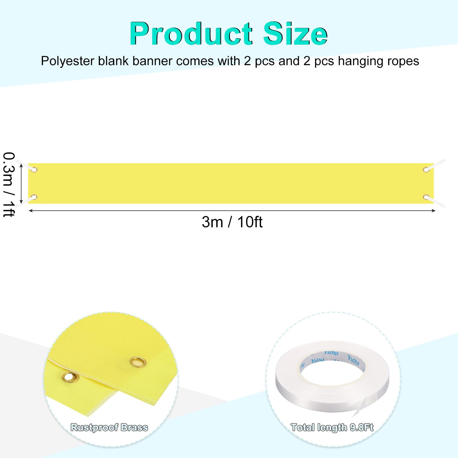 PATIKIL Blank Banners Signs to Decorate 1'x10' Sublimation Yellow Banner with Hanging Rope for Business Outside Outdoor Wall 2 Set - Image 2