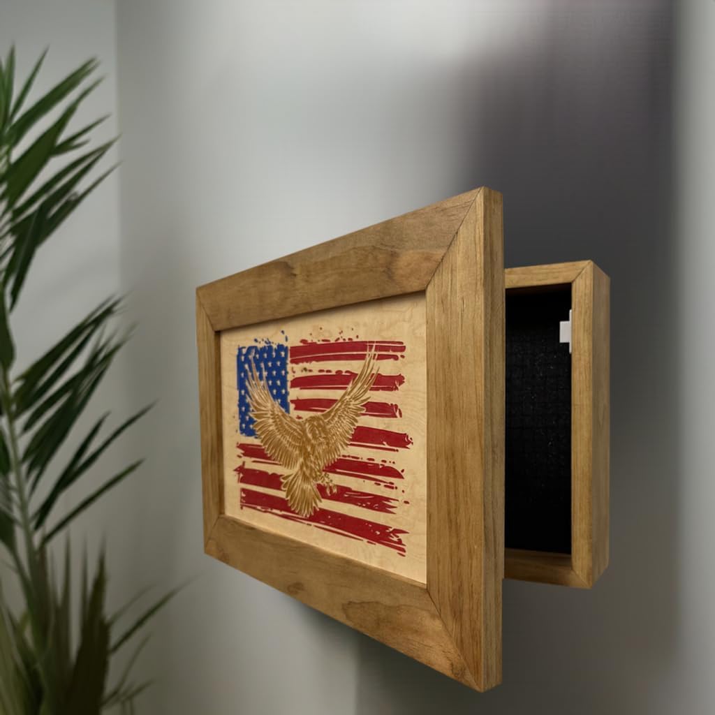 Bellewood Designs American Flag Hidden Gun Storage Cabinet with Eagle, Decorative Secure Concealed Gun Storage Safe