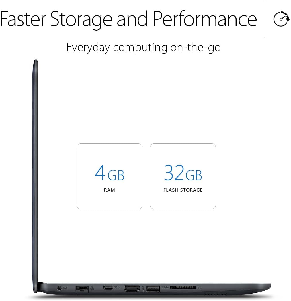 ASUS L402SA Portable Lightweight Laptop PC, Intel Dual Core Processor, 4GB RAM, 32GB Flash Storage with Windows 10 with 1 Year Microsoft Office 365 Subscription